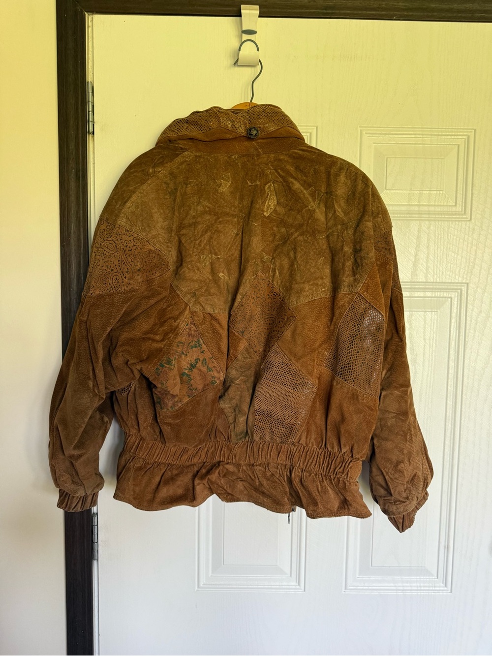 Vintage brown suede and leather patchwork bomber jacket by Winlit - M - Picture 8 of 10